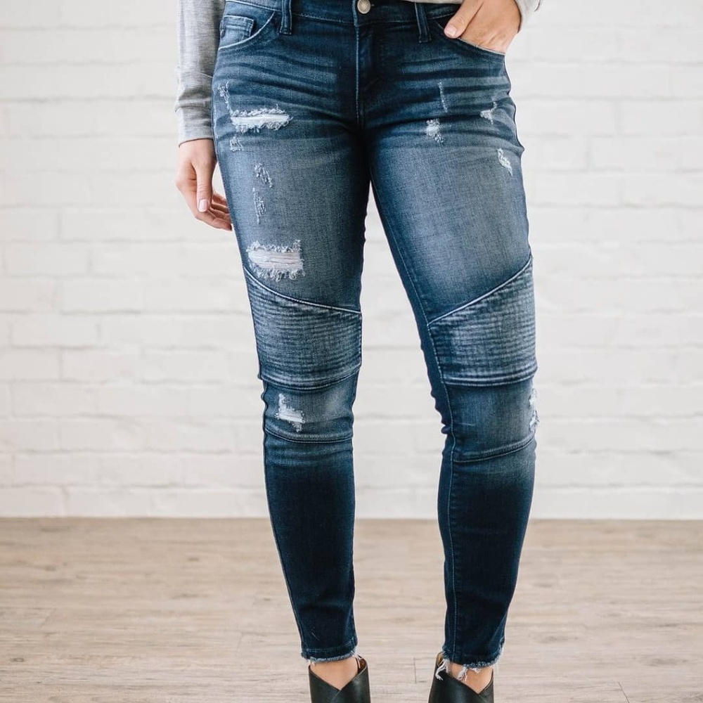 Distressed Moto Skinny Jeans